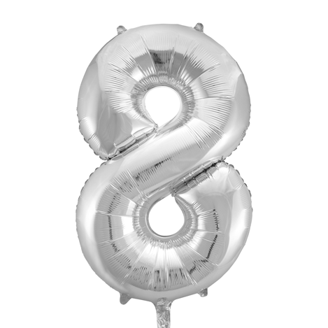 Cijferballon 8 zilver - 86 cm