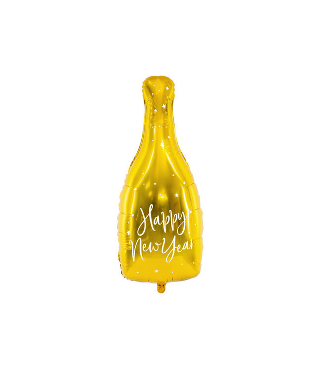 PartyDeco Folieballon - champagne fles - happy new year - goud - 32x83cm