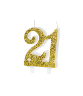 PartyDeco Kaars 21 jaar - glitter goud