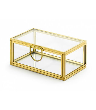 PartyDeco Glazen gouden ringdoosje - 9 x 5,5 x 4 cm