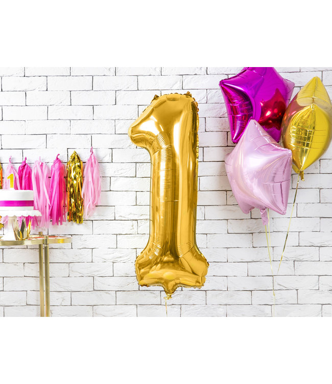 Cijferballon cijfer 1 goud - 86cm