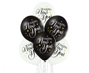 Ballonnen Happy New Year - zwart/wit - 6 stuks