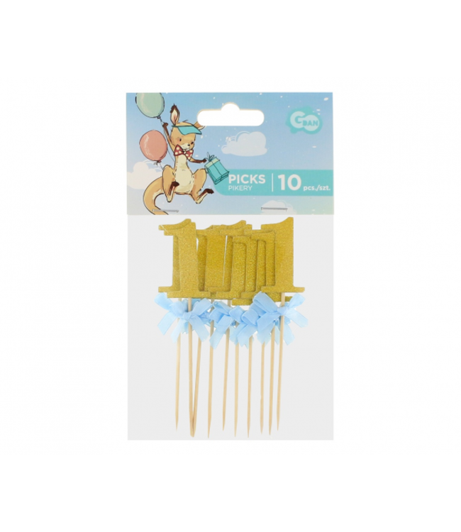 Prikkers 1 goud met blauw strikje - 10 stuks