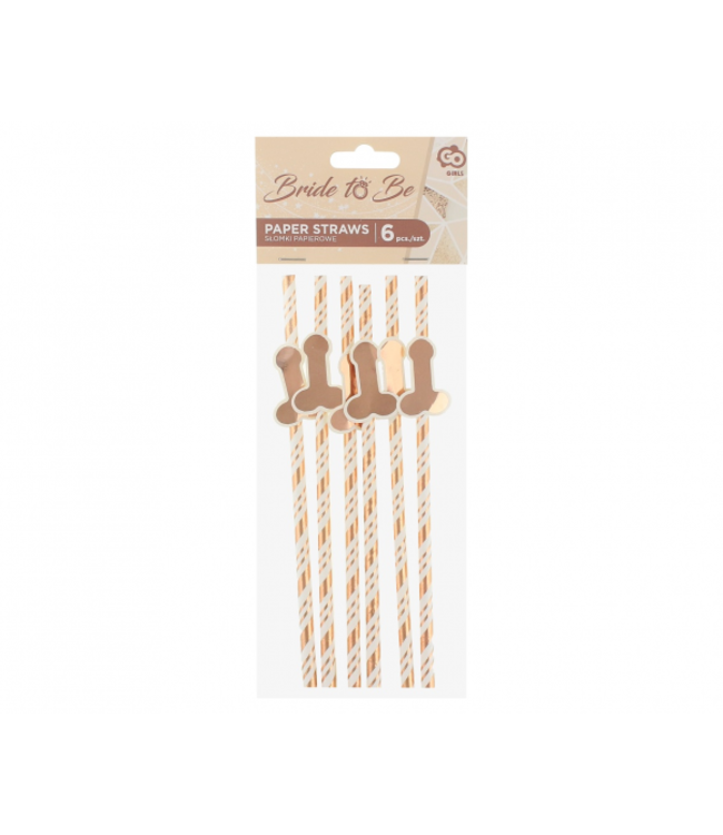 Vrijgezellenfeest rietjes piemel | Rosegoud | 6 stuks