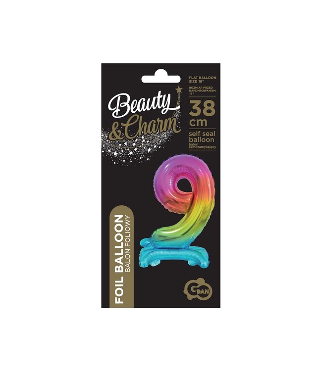 Cijferballon 9 | Regenboog | Staand | 38 cm