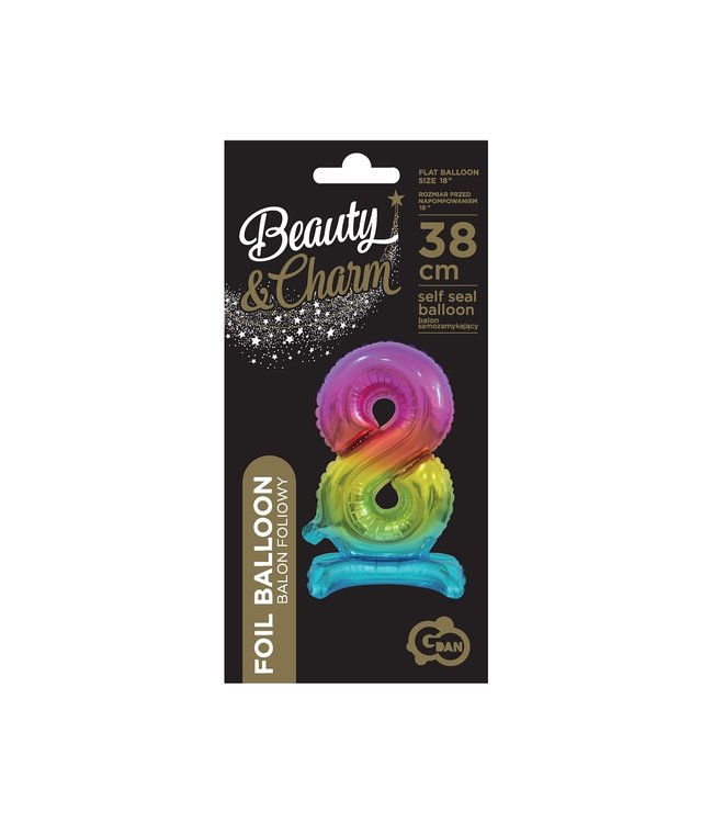 Cijferballon 8 | Regenboog | Staand | 38 cm