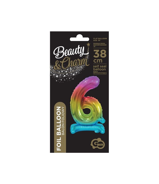 Cijferballon 6 | Regenboog | Staand | 38 cm
