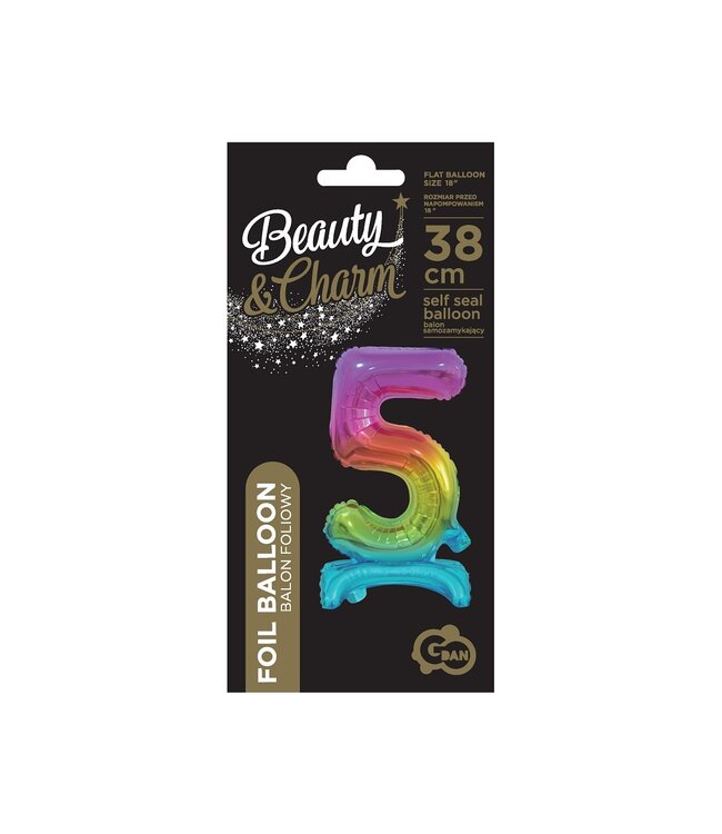 Cijferballon 5 | Regenboog | Staand | 38 cm