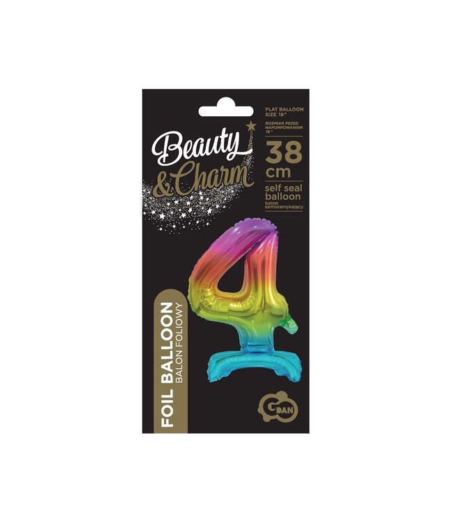 Cijferballon 4 | Regenboog | Staand | 38 cm