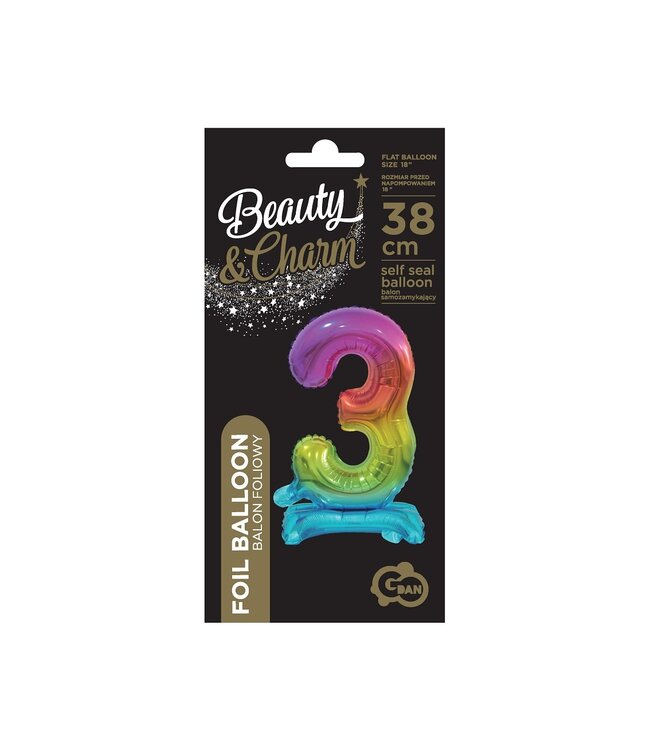 Cijferballon 3 | Regenboog | Staand | 38 cm