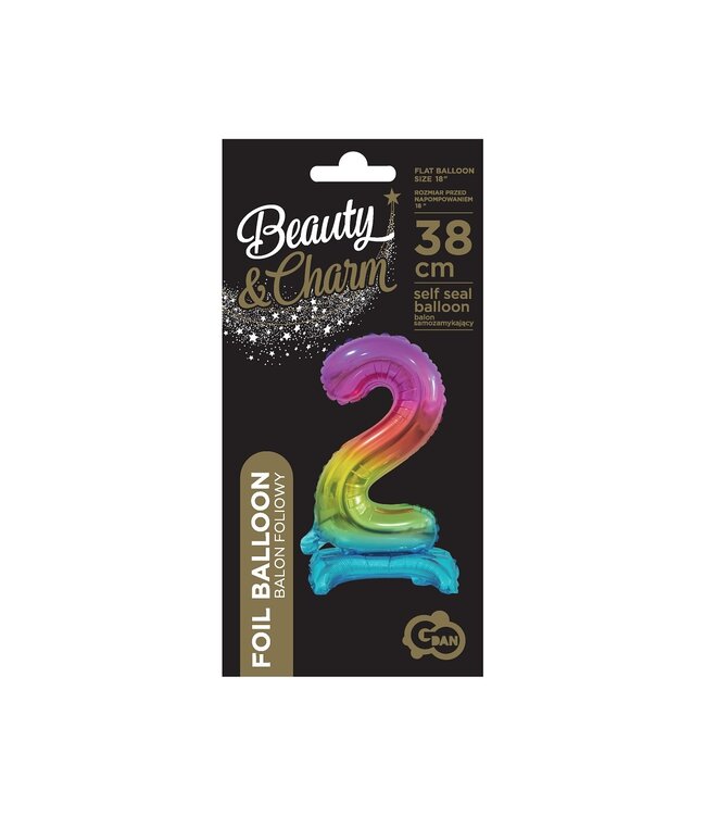 Cijferballon 2 | Regenboog | Staand | 38 cm