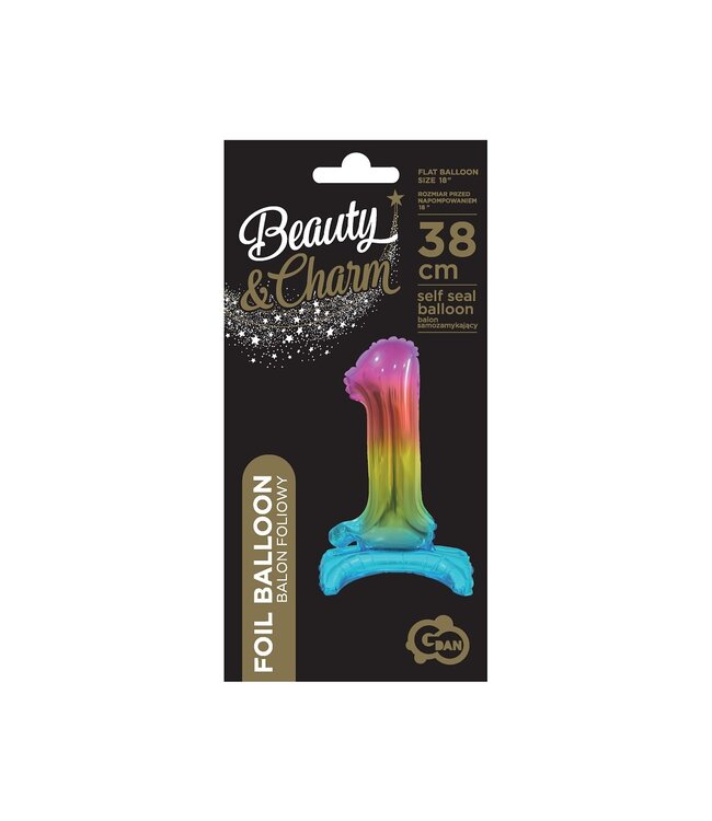 Cijferballon 1 | Regenboog | Staand | 38 cm