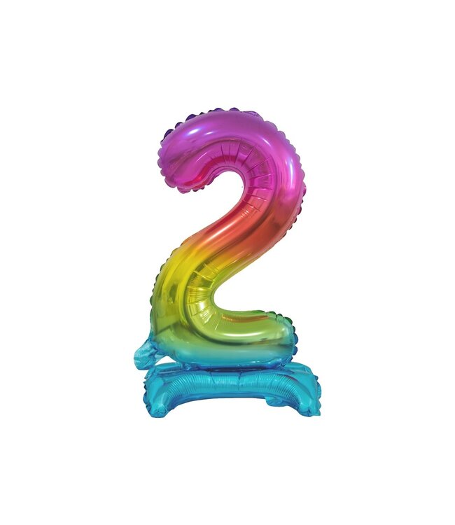 Cijferballon 2 | Regenboog | Staand | 38 cm