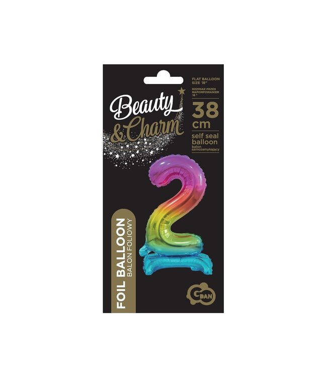 Cijferballon 2 | Regenboog | Staand | 38 cm