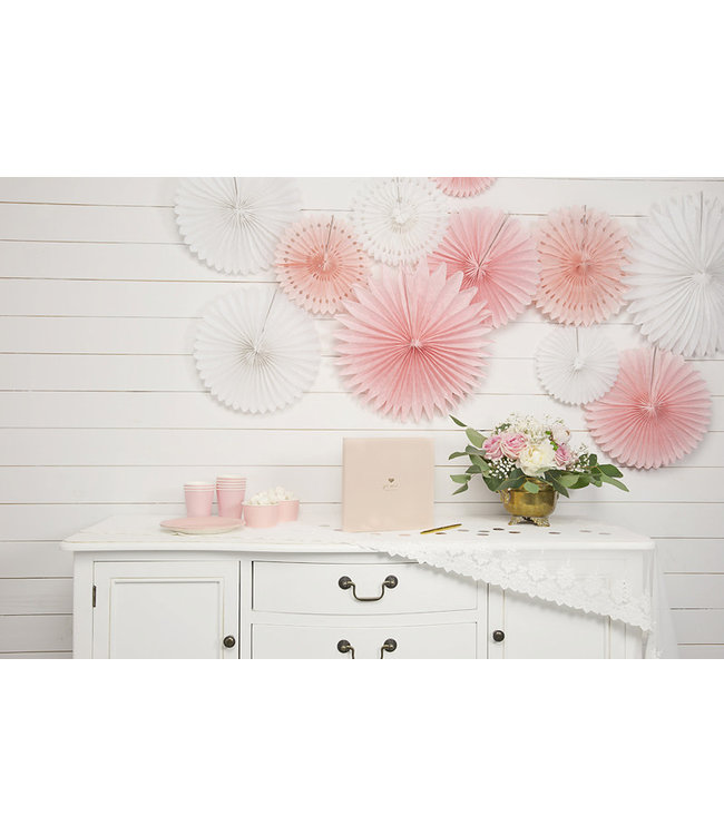 Tissue waaiers licht poederroze - 3 stuks
