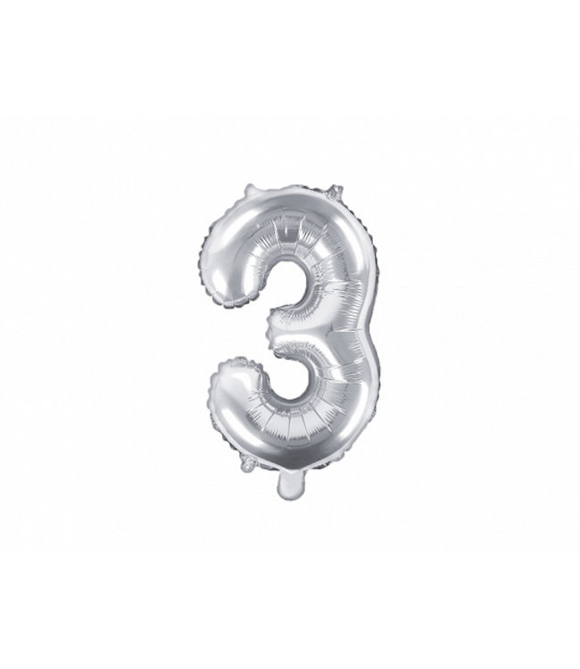 PartyDeco Cijferballon 3 | Zilver | 35 cm