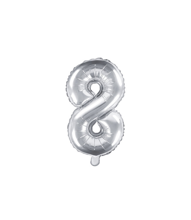 PartyDeco Cijferballon 8 | Zilver | 35 cm