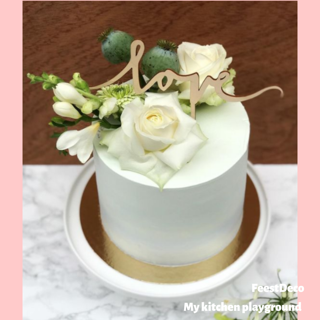 Houten taarttopper Love | Bruidstaart