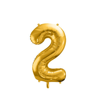 PartyDeco Cijferballon 2 goud - 86 cm