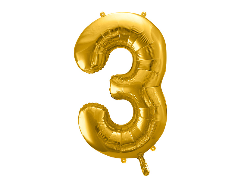 Folieballon cijfer 3 goud - 86 cm