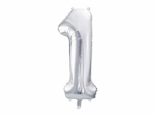 Folieballon cijfer 1 zilver - 86 cm