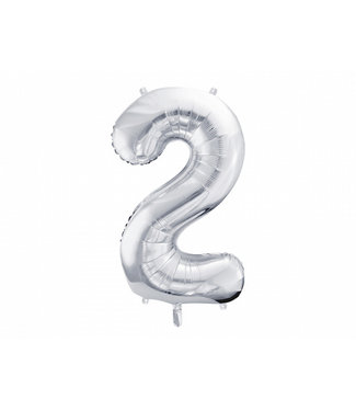 PartyDeco OUTLET Cijferballon 2 zilver | 86 cm