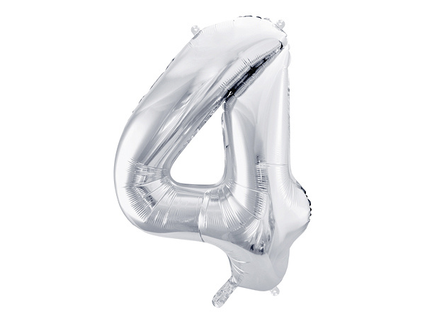 Folieballon cijfer 4 zilver - 86 cm