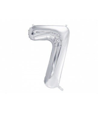 PartyDeco Cijferballon 7 zilver | 86 cm