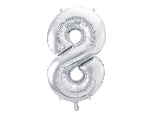 Folieballon cijfer 8 zilver - 86 cm