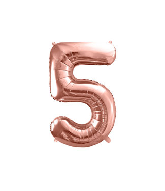 PartyDeco Cijferballon 5 Rose gold - 86 cm