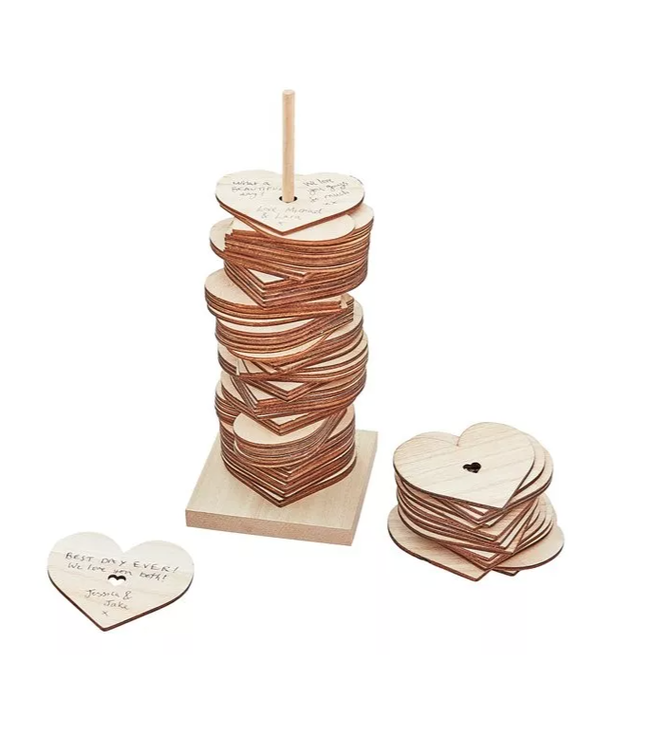 Gastenboek - Wooden stacking heart - 85 hartjes