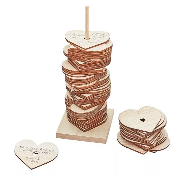 Gastenboek - Wooden stacking heart - 85 hartjes