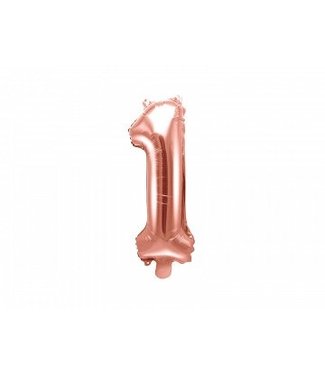 PartyDeco Cijferballon 1 | Rose Goud | 35 cm