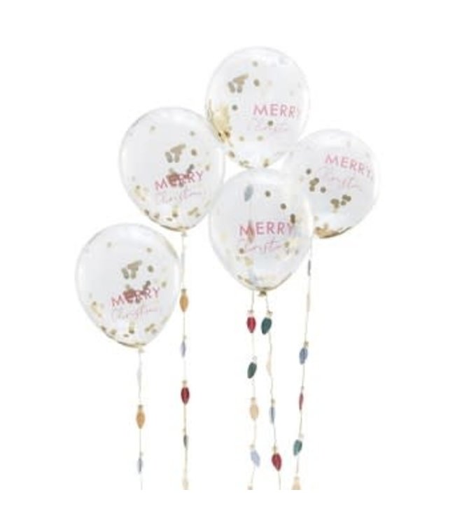 Ginger Ray Merry Christmas confettiballonnen met vrolijke staart | 5 stuks