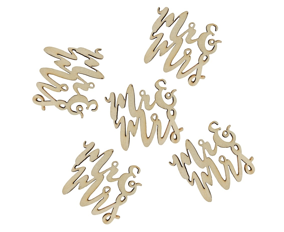Mr & Mrs - houten confetti - 18 stuks