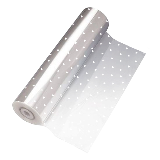 Cadeaupapier cellofaan + witte hartjes | 70cmx5m