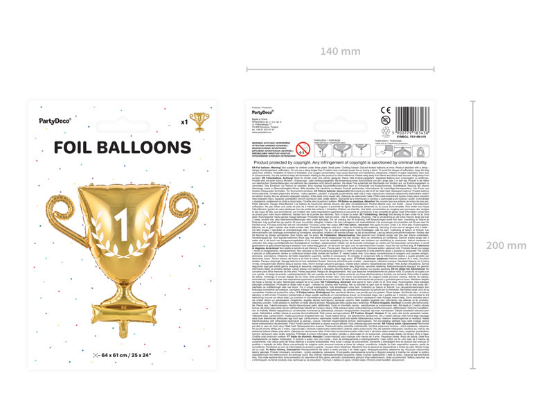 Folieballon gouden beker - 64 cm