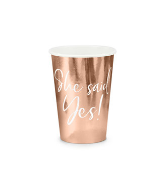 PartyDeco OUTLET Bekers - She said YES! rosegoud - 6 stuks