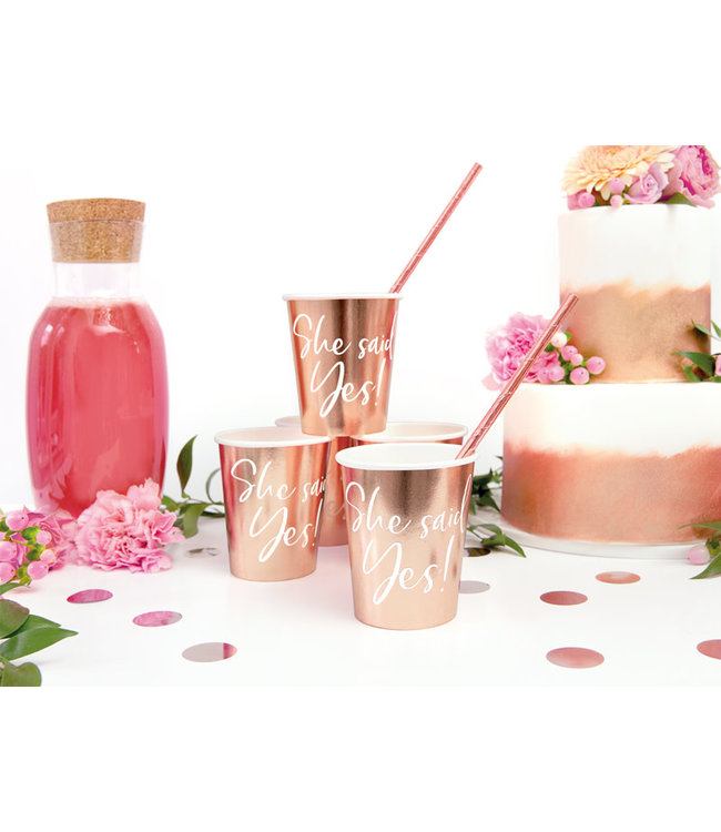OUTLET Bekers - She said YES! rosegoud - 6 stuks