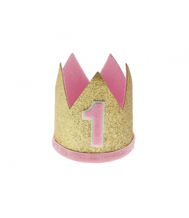 Kroon 1 jaar roze/goud - vilt
