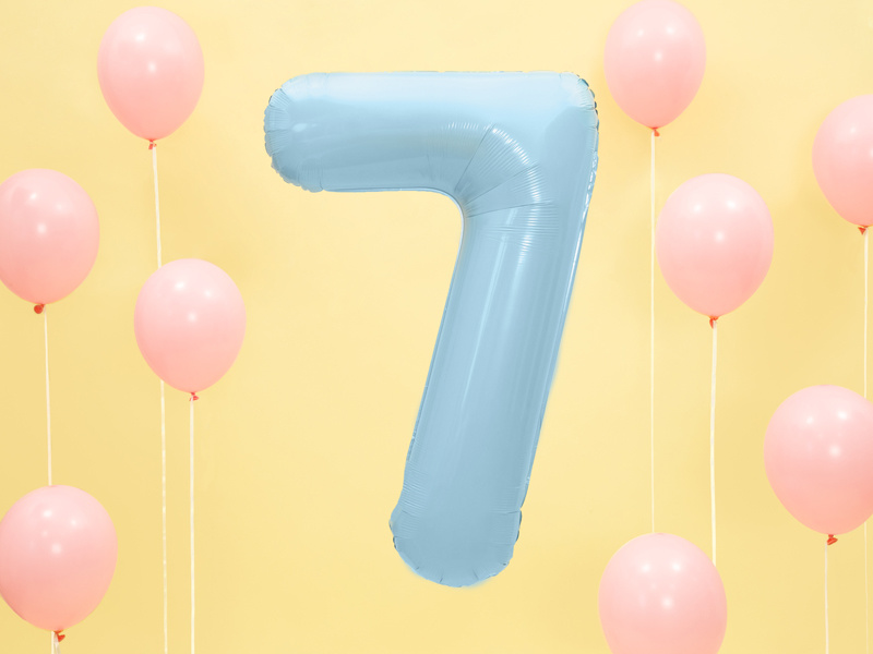 Foliecijfer 7 lichtblauw pastel - 86 cm