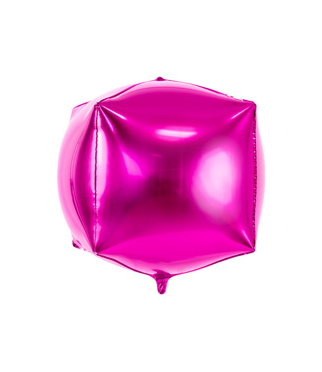 PartyDeco Kubus folieballon fuchsia-roze - 35cm