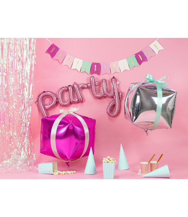 OUTLET Kubus folieballon fuchsia-roze - 35cm