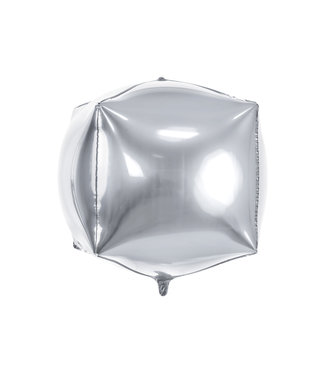 PartyDeco OUTLET Kubus folieballon zilver - 35 cm