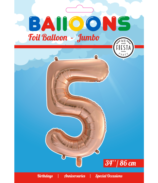Cijferballon 5 Rose goud - 86 cm