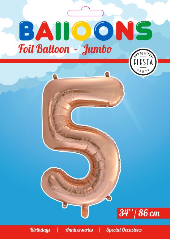 Cijferballon 5 rosegoud - 86 cm