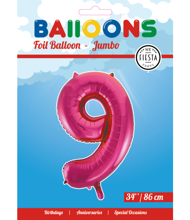 OUTLET Cijferballon 9 fuchsia/roze - 86 cm