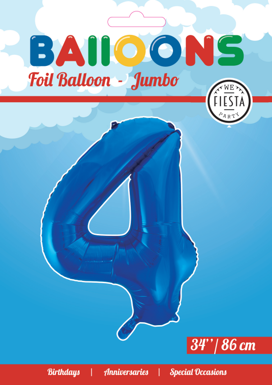 Cijferballon 4 XL blauw - 86 cm