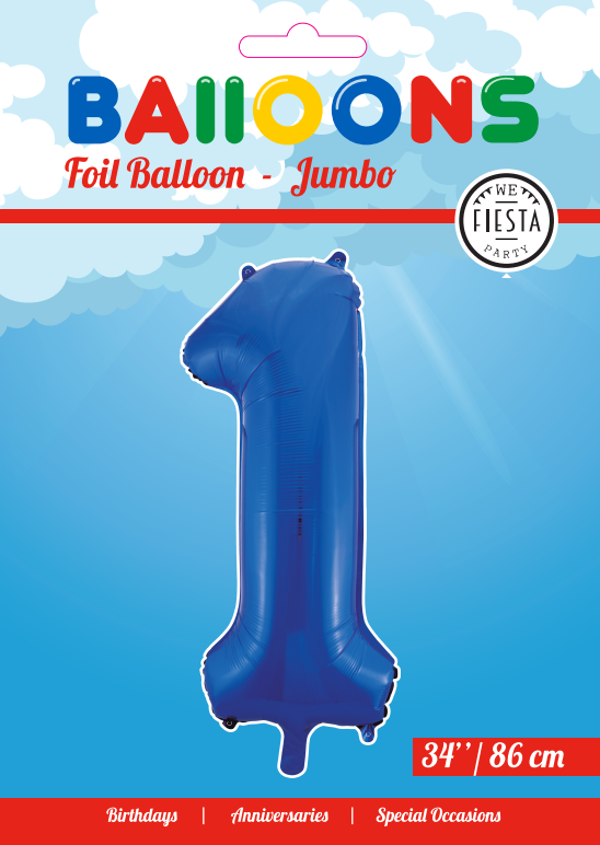 Cijferballon 1 XL blauw - 86 cm
