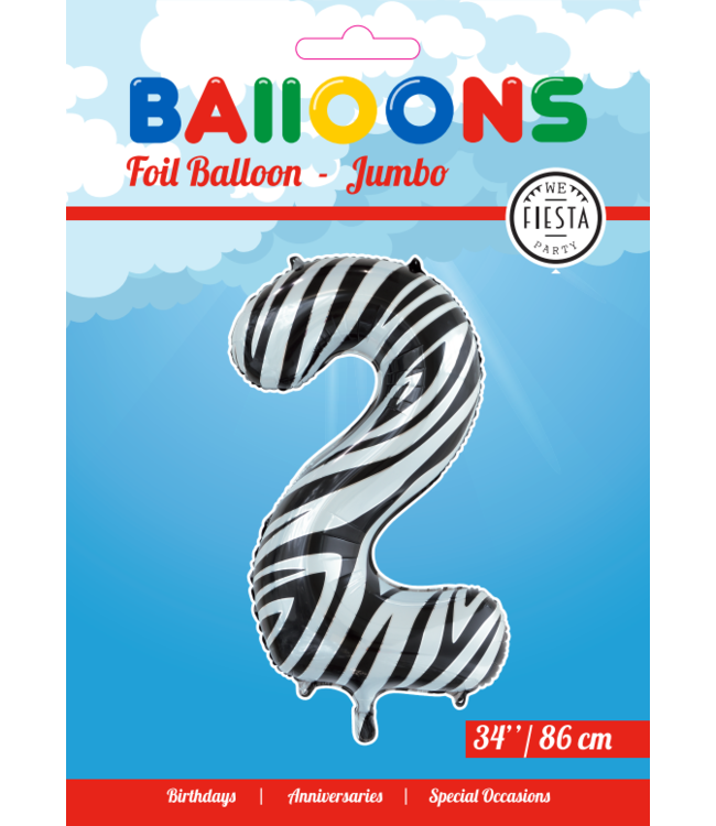 OUTLET Cijferballon 2 Zebra - 86 cm